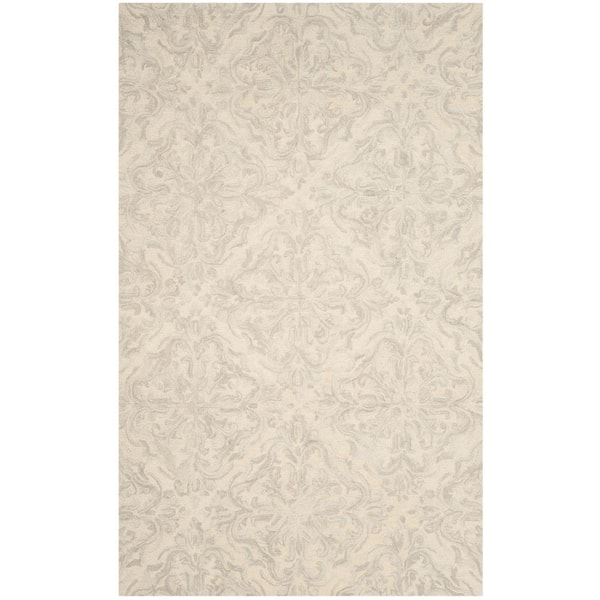 SAFAVIEH Blossom Ivory/Gray 6 ft. x 9 ft. Diamond Damask Floral Area Rug