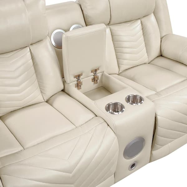 Lazzara Durant 78 in. W Beige Faux Leather Power Double Reclining