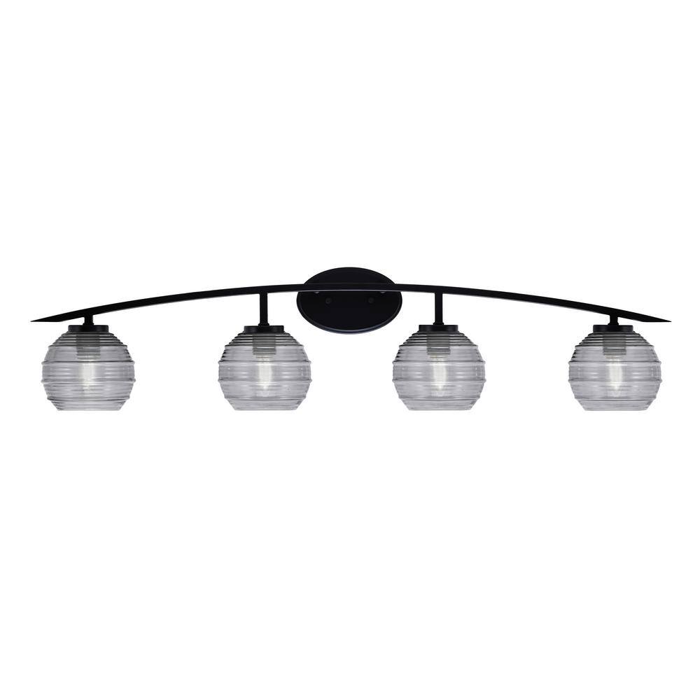 Siena 40 in. 4-Light Matte Black Vanity-Light with 6 in. Smoke Ribbed Glass