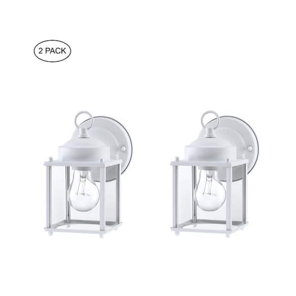Hukoro 8.in 1-Light Outdoor Hardwired Wall Lantern Sconce with White and Clear Glass Shade（2-Pack）