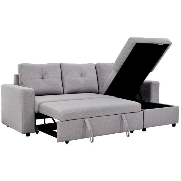 Sectional Sofa with Chaise, HABITRIO 91 L-Shape Seat Couch W/Pull-Out  Sleeper Bed, Reversible Storage Lounge, Grey Fabric Upholstered Button  Tufted Nail Head T… in 2023