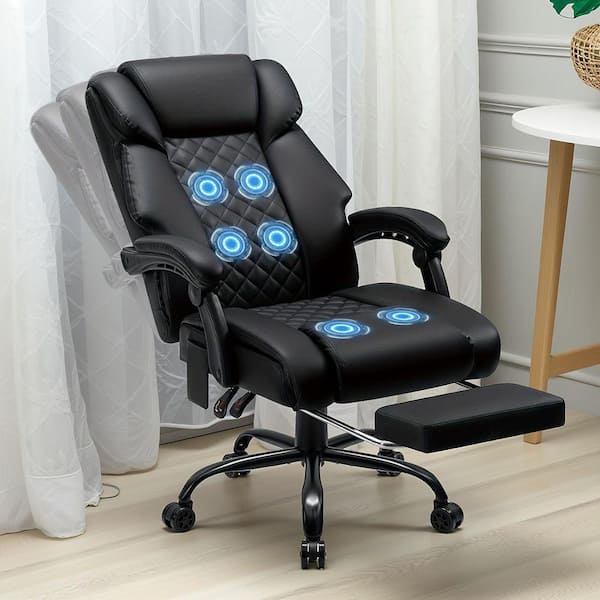Faux Leather Swivel Massage Executive Chair with 6 Point Vibration Ergonomic Office Chair in Black with Adjustable Arms