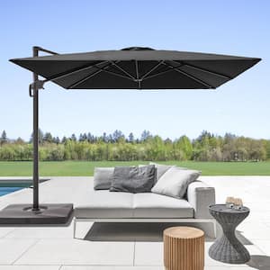 Black Premium 10 ft. x 10 ft. Cantilever Patio Umbrella with a Base and 360° Rotation and Infinite Canopy Angle