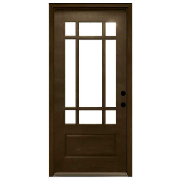 Steves & Sons 36 in. x 80 in. Craftsman 9 Lite Stained Mahogany Wood Prehung Front Door