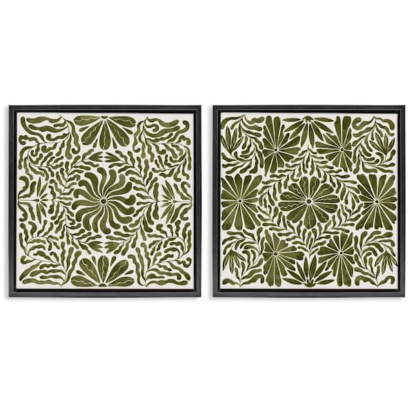 Stupell Industries Patterned Wavy Flowers by Grace Popp 2 Pieces Black Floater Frame Nature Graphic Art Print 25 in. x 25 in.