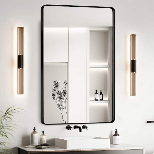 23 in. W x 30 in. H Rectangle Framed Wall Bathroom Vanity Mirror in Black