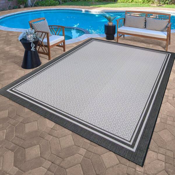 Paris Black White 6 ft. x 9 ft. Modern Plastic Indoor/Outdoor Area Rug