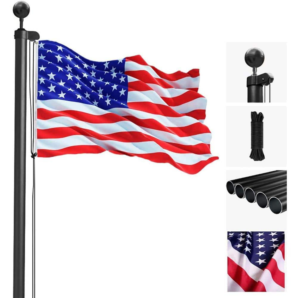 Kingdely 20 Ft. Sectional Flag Pole Kit In Black Extra Thick Heavy-Duty ...