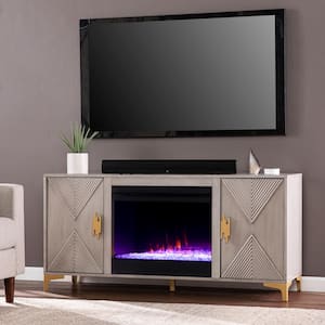 Breah 56 in. Color Changing Electric Fireplace in Graywashed and Gold
