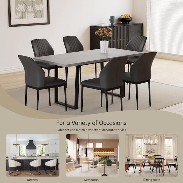 GOJANE 7-Piece Set of 6-Black Chairs and Retractable Dining GOJANE 7-Piece Set of 6-Black Chairs and Retractable Dining