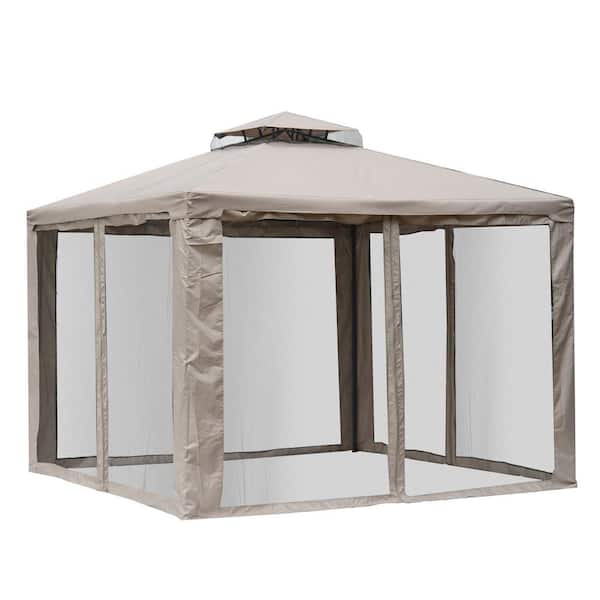 Outsunny 10 ft. x 10 ft. Steel Outdoor Patio Gazebo Pavilion Canopy Tent with a 2-Tier Roof Air Circulation Roof and Bug Mesh