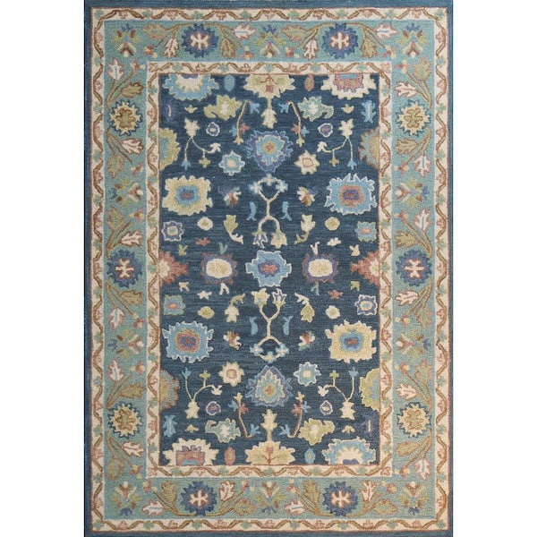BASHIAN Niya Teal 5 ft. x 8 ft. (5 ft. x 7 ft. 6 in.) Geometric Transitional Area Rug