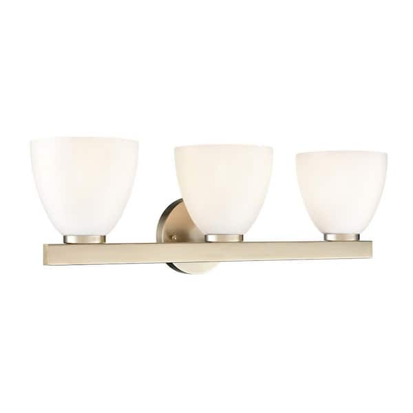 Apria 24 in. 3-Light Modern Gold Vanity Light with Opal Glass Shades