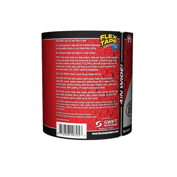 Flex Tape Black 4 in. x 5 ft. Strong Rubberized Waterproof Tape