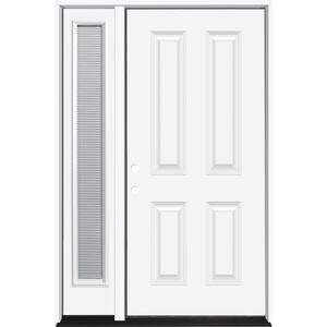 53 in. x 80 in. Element Series 4-Panel Primed White Right-Hand Steel Prehung Front Door with 14 in. Mini Blind Sidelite