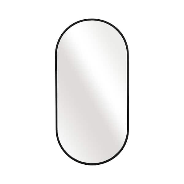 Black 20 in. x 40 in. Modern Capsule Oval Metal Framed Mirror