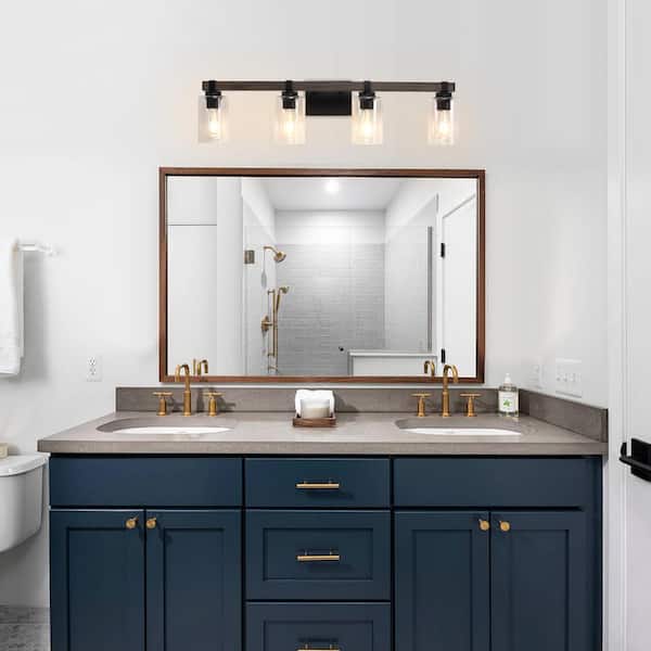 34.64 in. 4-Light Brown Modern Adjustable Wall Sconce Bathroom Vanity-Light with Glass Shade