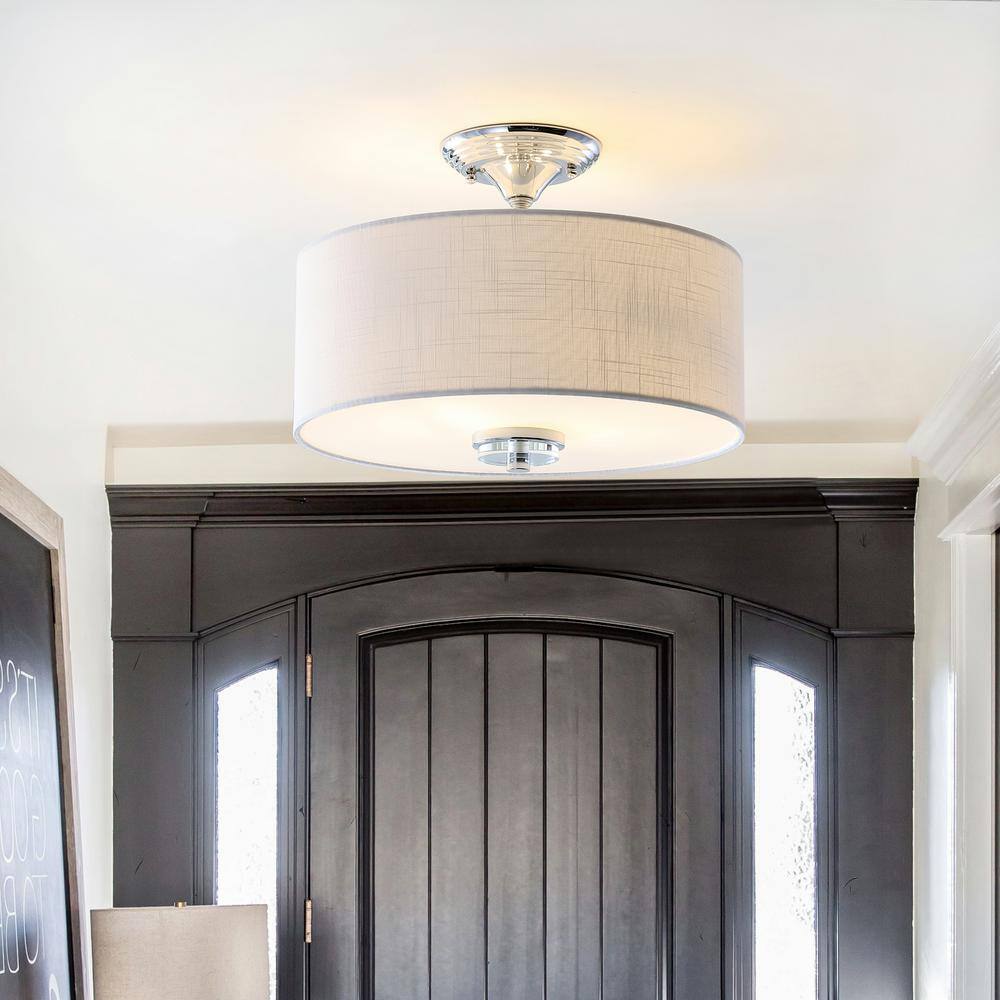 Elegant 18" Chrome Drum Semi-Flush Mount with LED Lighting