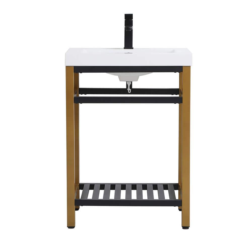 Simply Living 24 in. Single Bathroom Metal Vanity in Golden Black with Resi