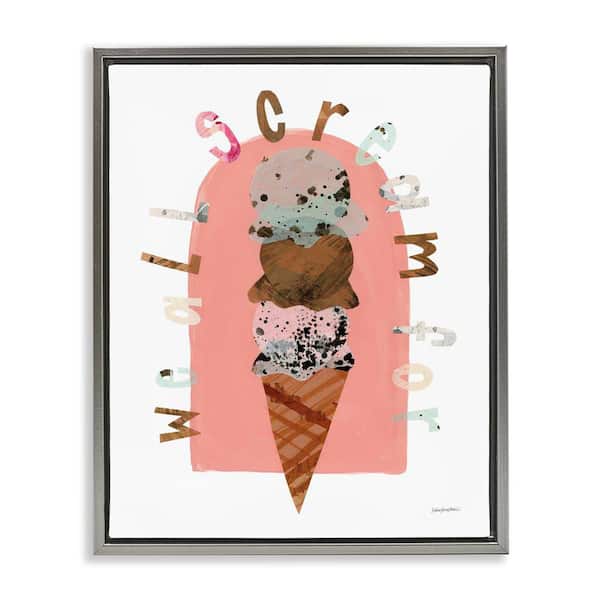 Stupell Industries All Scream For Ice Cream by Haley Knighten Gray Floater Frame Food Graphic Art Print 21 in. x 17 in.