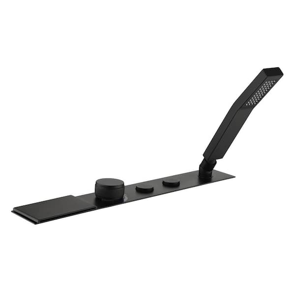 Unbranded Single-Handle Deck Mount Roman Tub Faucet with Hand Shower and Waterfall in. Matte Black