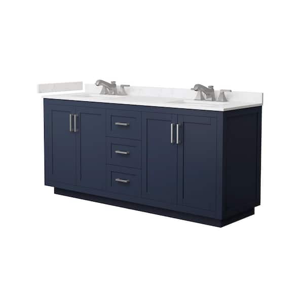Miranda 72 in. Double Freestanding Dark Blue Bath Vanity with Carrara Cultured Marble Top Assembled