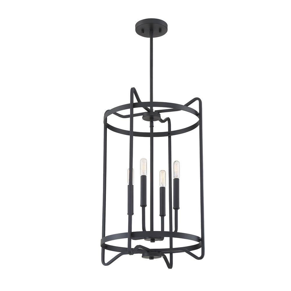 Transitional Matte Black 4-Light Adjustable Foyer Chandelier