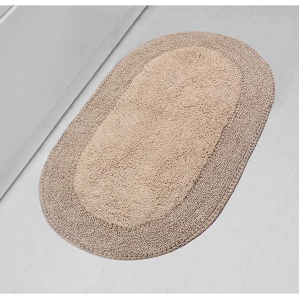 HOME WEAVERS INC Double Ruffle Collection 100% Cotton Bath Rugs Set, 24x40 Rectangle, Linen