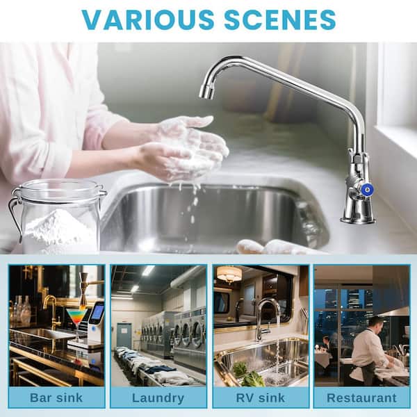 Double Handle Single Hole Deck Mount Brass Standard Kitchen Faucet with 10 in. Swivel Spout in Polished Chrome