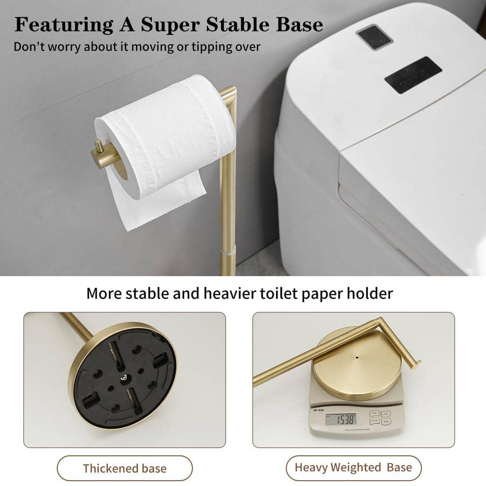 Brushed Gold Freestanding Stainless Steel Toilet Paper Holder