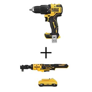 ATOMIC 20V MAX Cordless Brushless Compact 1/2 in. Hammer Drill, ATOMIC 20V 1/2 in. Ratchet, & 20V Compact 4.0Ah Battery
