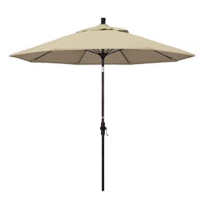 9 ft. Bronze Aluminum Market Patio Umbrella with Fiberglass Ribs Collar Tilt Crank Lift in Antique Beige Sunbrella