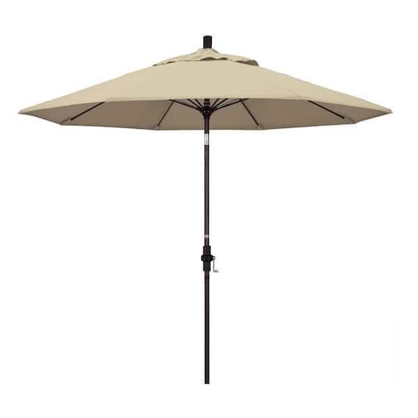 California Umbrella 9 ft. Bronze Aluminum Market Patio Umbrella with Fiberglass Ribs Collar Tilt Crank Lift in Antique Beige Sunbrella