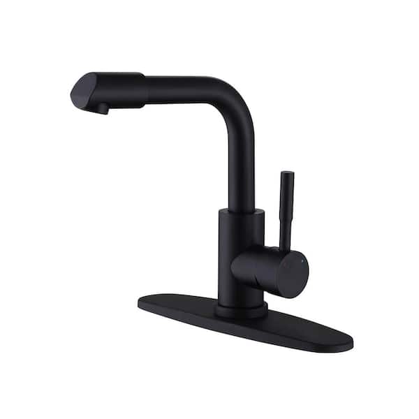 Single Handle Single Hole Bathroom Faucet with Deck Plate Modern Stainless Steel Bathroom Basin Taps in Matte Black