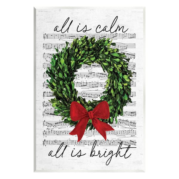 Stupell Industries All is Bright Holiday Music by Lettered and Lined 1-Piece Unframed Graphic Print Typography Art Print 19 in. x 13 in.