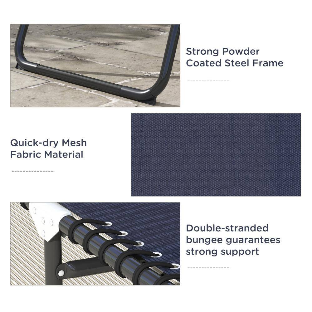 Dark Blue Folding Chaise Lounge Set with Mesh and Steel Frame