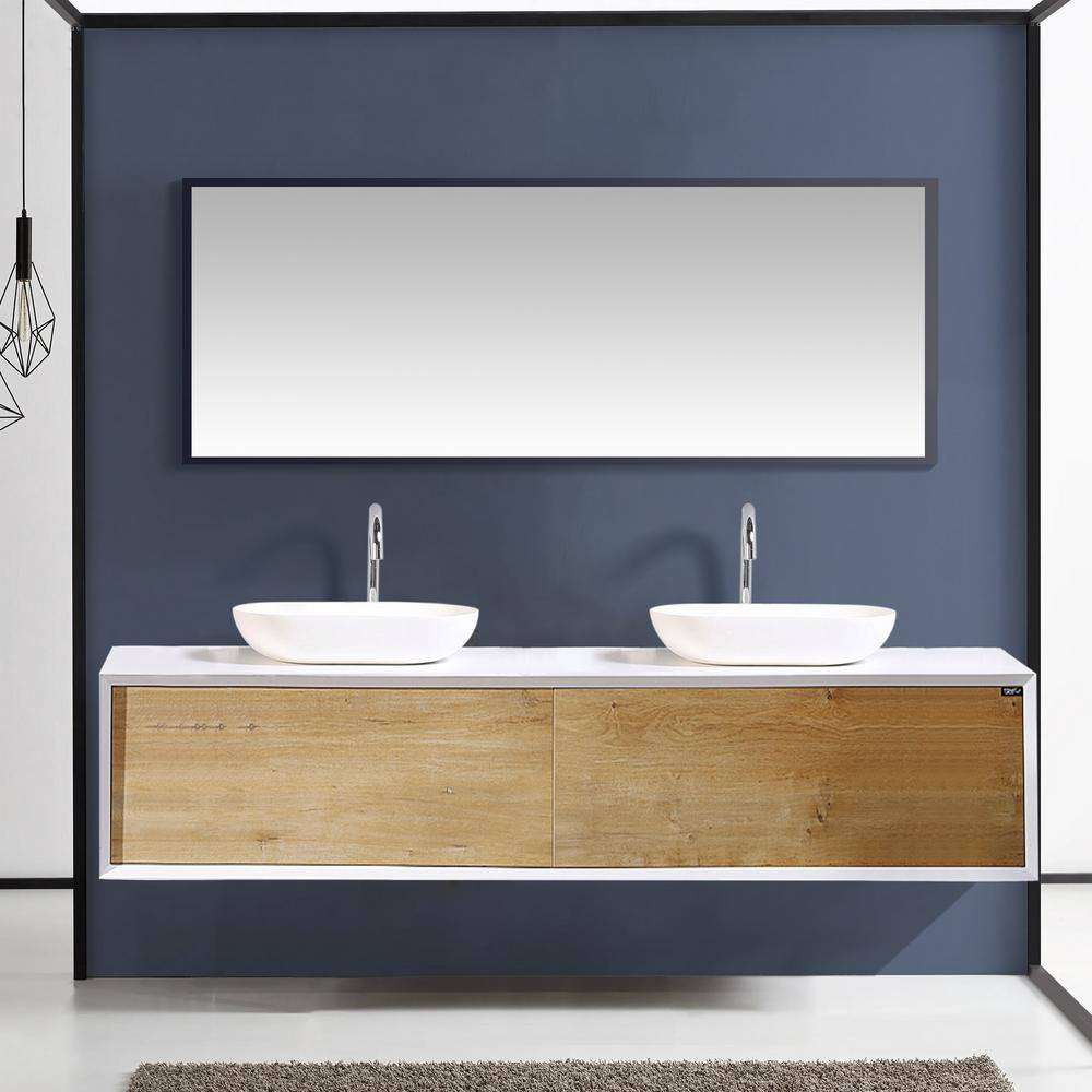 72 in. W x 22 in. D x 16 in. H Wall-Mounted Bath Vanity in White Oak with Matt White Solid Surface Top price history on PriceWatchPro