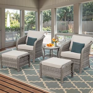 Nyajiah 5-Piece Wicker Patio Conversation Set with Beige Cushions