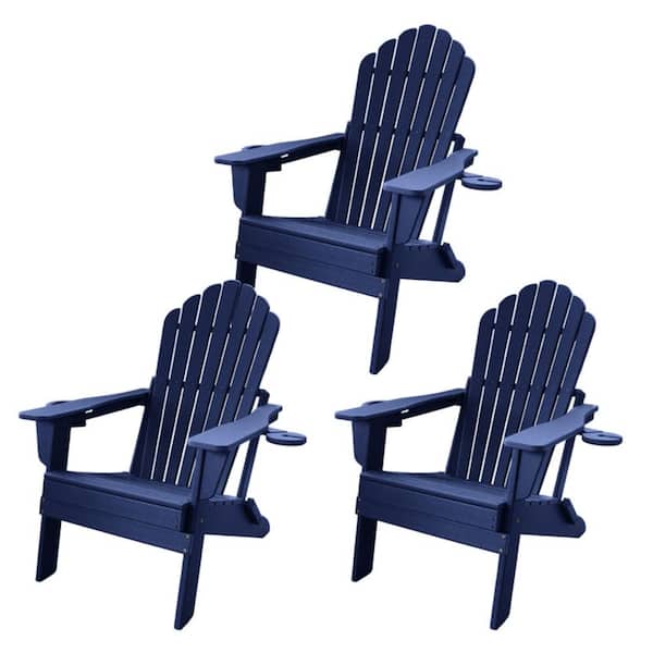 3PCS Upgraded Folding All-Weather HDPE Adirondack Chair with Dual Cup Holders and Phone Slot