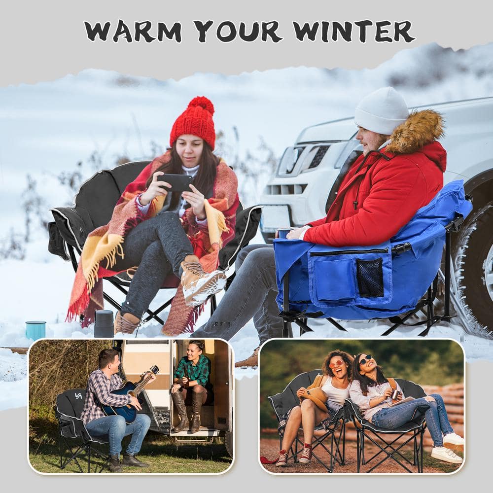 Double Heated Black Folding Outdoor Camping Chair with Cushions