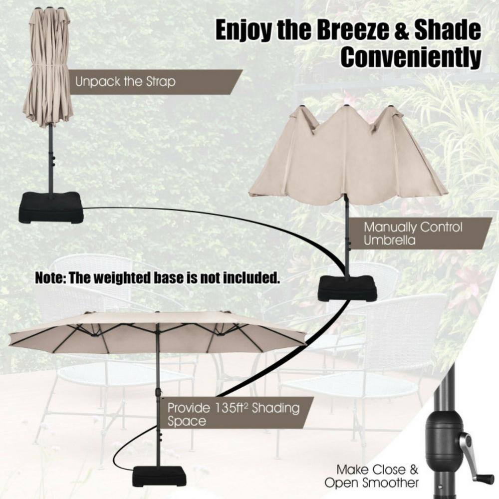 Beige 15FT Double-Sided Patio Umbrella with Metal Pole