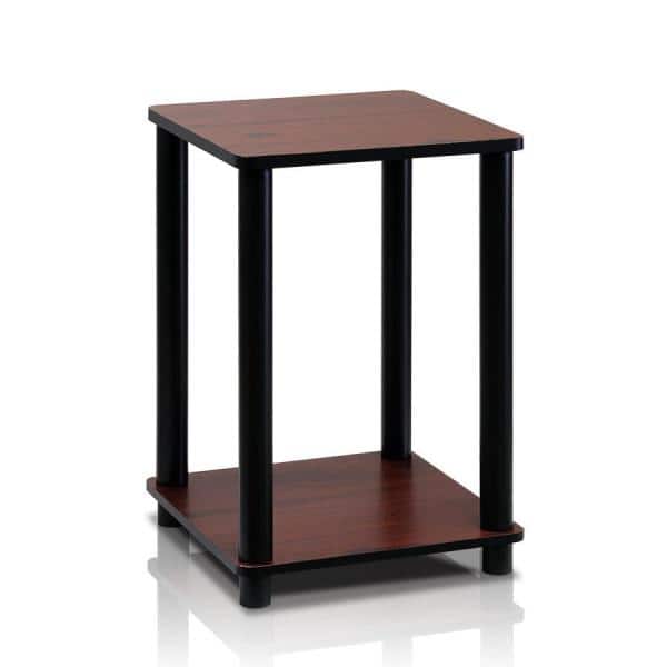 Compact Modern Dark Cherry & Black Square End Table with Shelf