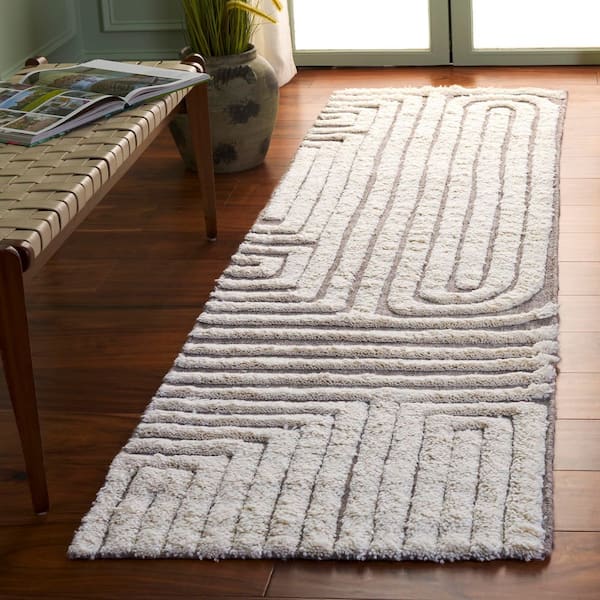 Kilim 2 ft. x 13 ft. Beige/Ivory Geometric High-Low Runner Rug
