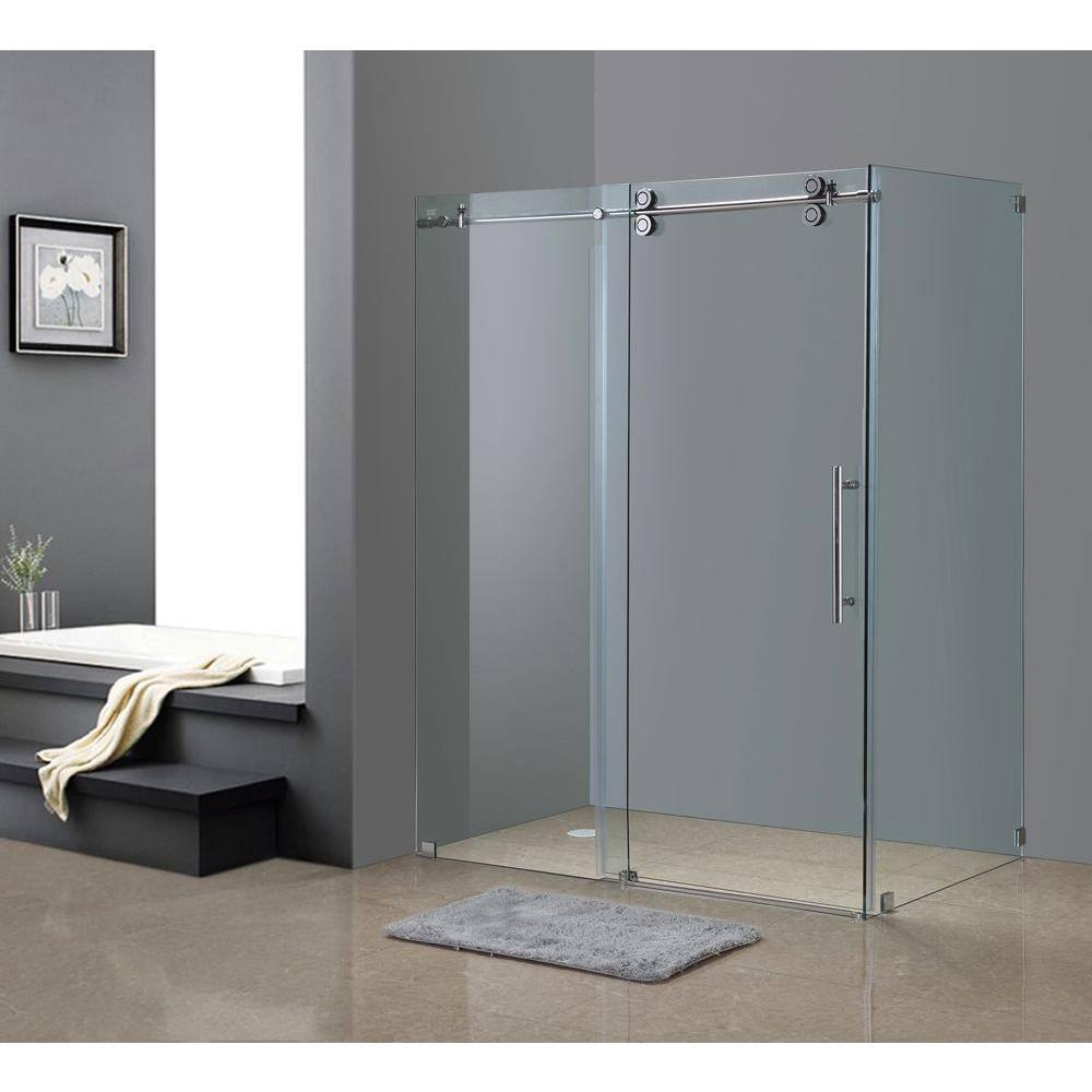 Langham 60" Frameless Clear Tempered Glass Sliding Shower Enclosure