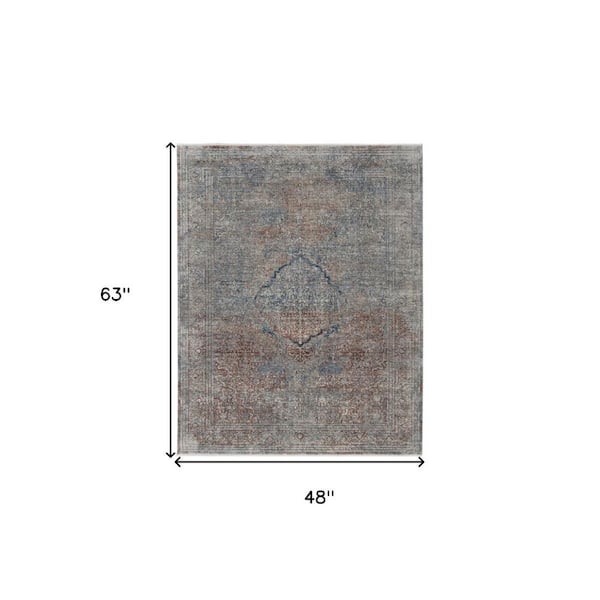 4 ft. x 6 ft. Blue, Gray Floral Area Rug