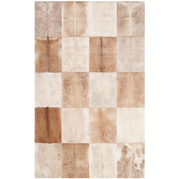 SAFAVIEH Studio Leather Beige Brown 4 ft. x 6 ft. Abstract Plaid Area Rug