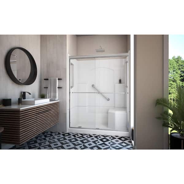 Accessible Living Alliance Plus Shower Kit, LH Drain, with Door and Grab Bars, Brushed Nickel