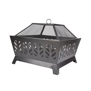25.98 in. x 22.83 in. Iron Outdoor Wood Burning Fire Pit in Black