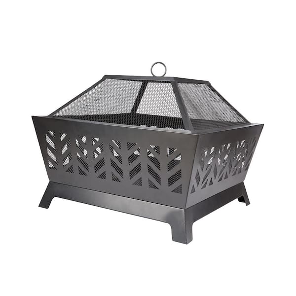 Flynama 25.98 in. x 22.83 in. Iron Outdoor Wood Burning Fire Pit in Black