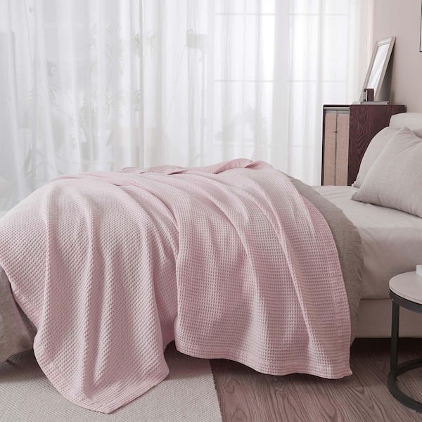 FRESHFOLDS Pink 100% Cotton King Lightweight Waffle Weave Blanket GB35492